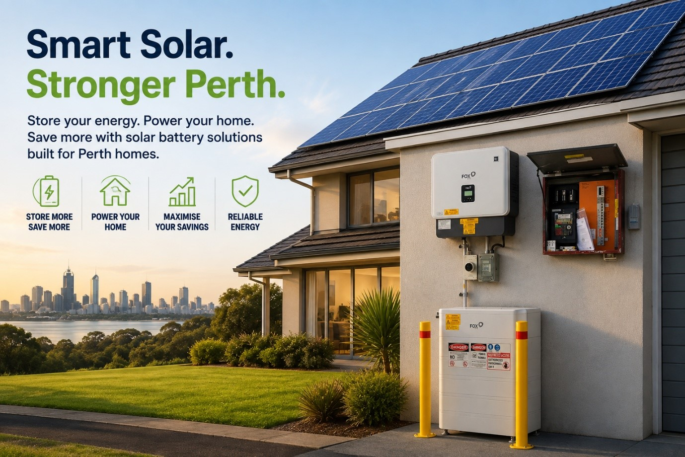 Residential solar panels and battery storage system in Perth WA