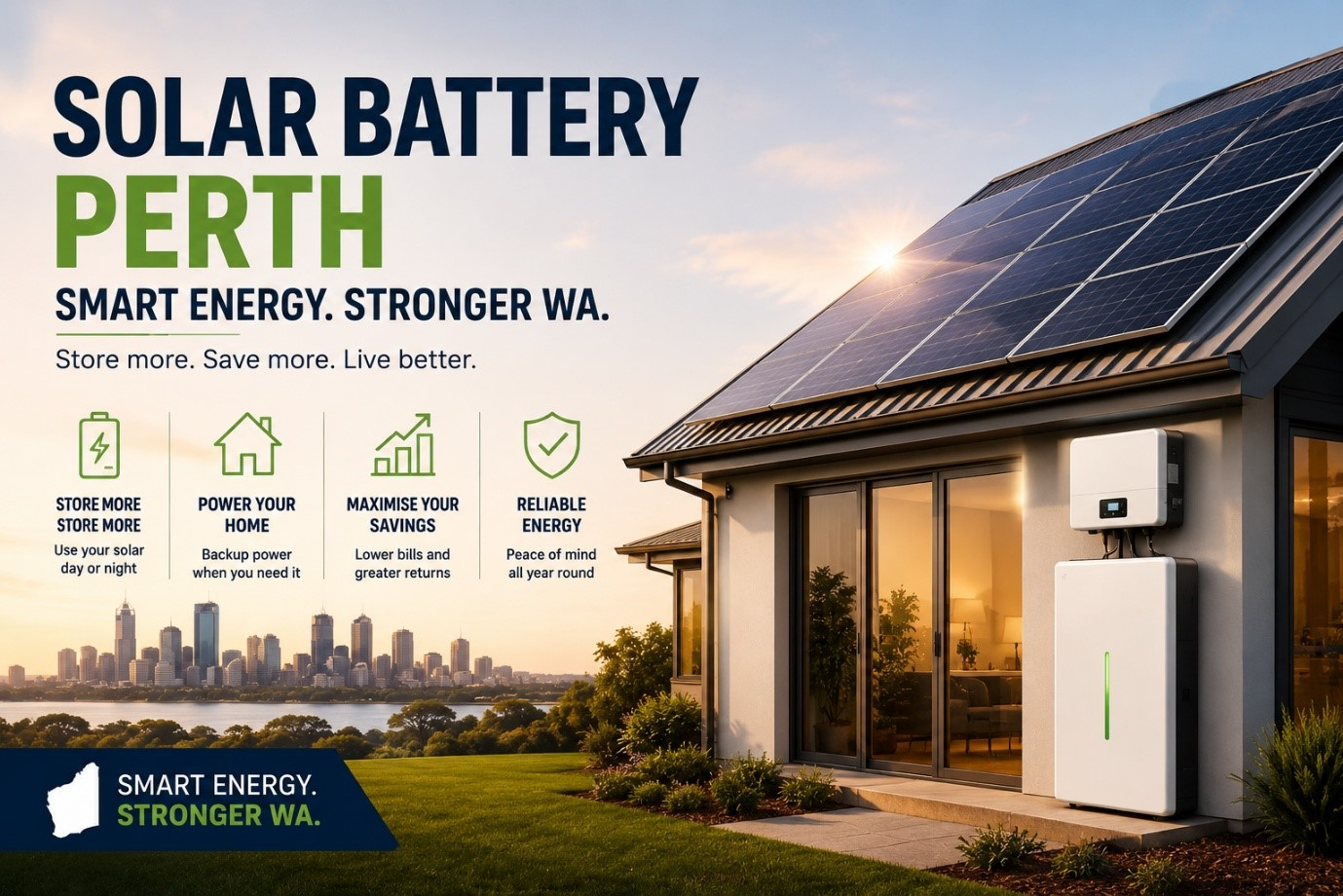 Home solar battery mounted on garage wall in Perth