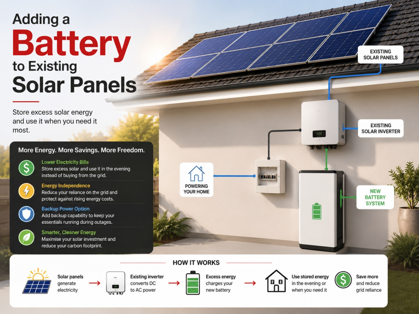 Home battery installed alongside existing rooftop solar panels on a Perth house
